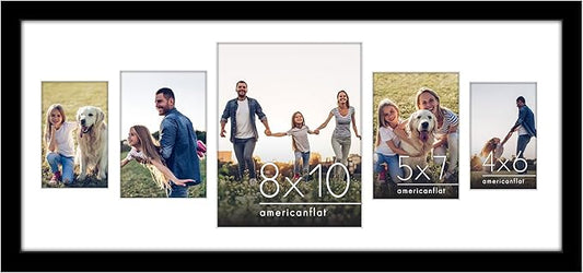Americanflat 12x28 Collage Picture Frame with Polished Plexiglass - Multi Picture Frames Fit One 8x10, Two 4x6 and Two 5x7 Photos or Use as One 12x28 Frame - Signature Collection - Black