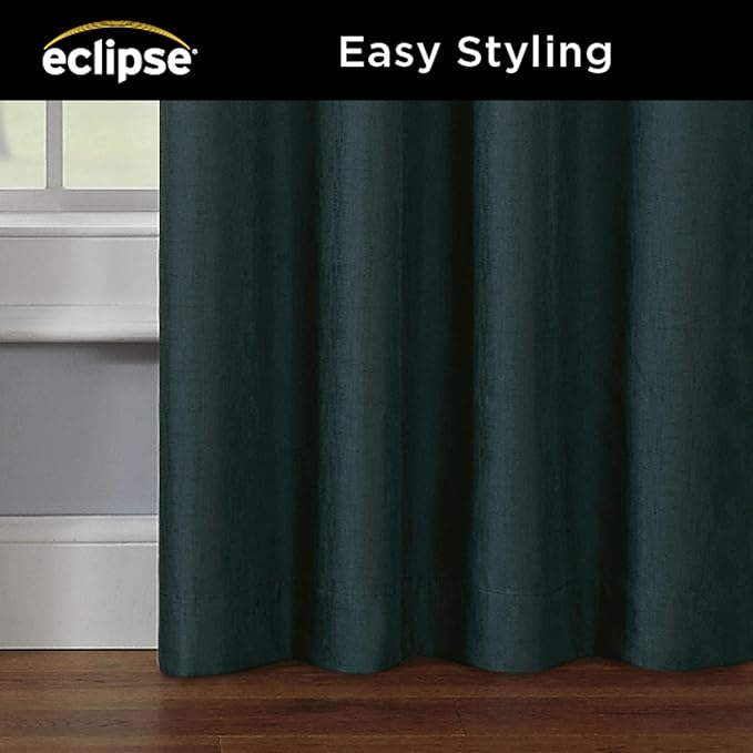 Eclipse Kendall Modern Blackout Thermal Rod Pocket Window Curtain, Insulating & Noise Reducing Curtains for Bedroom or Living Room (1 Panel), 63 in Long x 42 in Wide, Teal