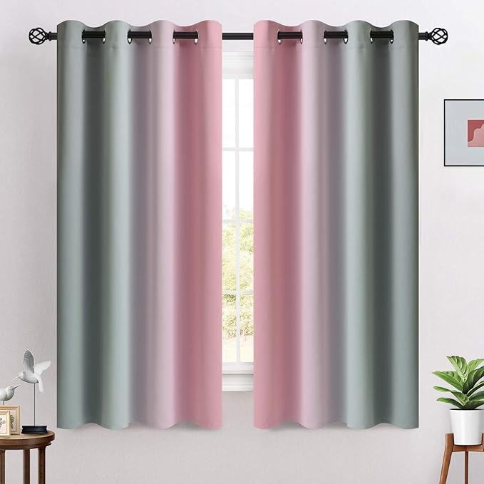 COSVIYA Grommet Ombre Room Darkening Curtains 63 inches Length for Kids/Girls Bedroom, Polyester Light Blocking Pink and Grey Gradient Window Drapes/Curtains for Living Room,2 Panels, 52x63 inches