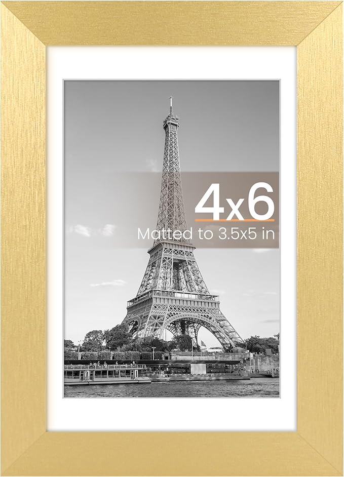 upsimples 4x6 Picture Frame, Display Pictures 3.5x5 with Mat or 4 x 6 Without, Wall Hanging Photo Frames, Gold, 1 Pack