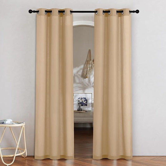 NICETOWN Burlap Linen Doorway Curtains 80 inches Long, Grommet Thick Linen Weave Semi Sheer Window Treatments Privacy Assured with Light Filtering for Bedroom/Side Door, W34 x L80