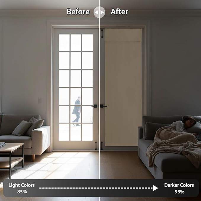 RYB HOME French Door Blinds 80 inch Length, Room Darkening Energy Smart Window Curtains for Patio French Door Window, W30 x L80 inch, Beige, 1 Panel
