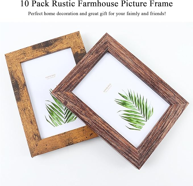 Picture Frame Set 10 pack, Farmhouse Photo Frames, Gallery Wall Frame Collage, 8x10 5x7 4x6 Frames in 3 Different Finishes Picture Frames For Wall or Desk,Black