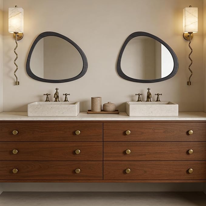 WallBeyond Asymmetrical Mirror, Irregular Wall Mirror, Wall Mirrors Decorative for Bedroom Living Room Entryway Hall, Wood Mirror for mid Century Modern Decor 23" H x 19" W, Dark Brown