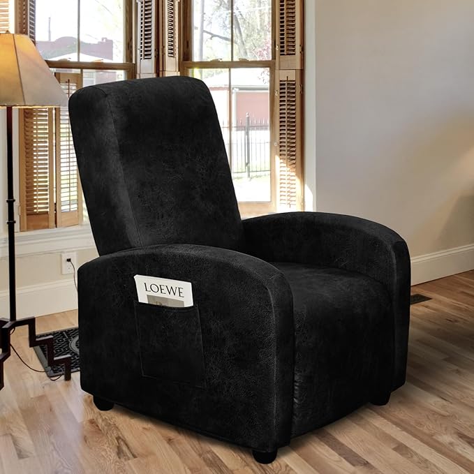 ANARACHON Recliner Chair Covers Leather Look Recliner Cover 4-Piece Slipcovers for Small Reclining Chair Furniture Protector for Kids Dogs Pets Spandex Fabric Washable (1 Small Seater, 02 Black)