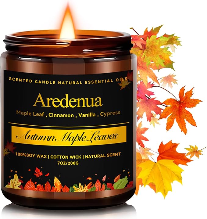 Autumn Leaves Candle – Warm Seasonal Leaf Aroma, Hand-Poured Soy Candles for Winter Home Décor, Cozy Holiday & Christmas Candles Gift, Season Celebration Winter Christmas Gifts for Women