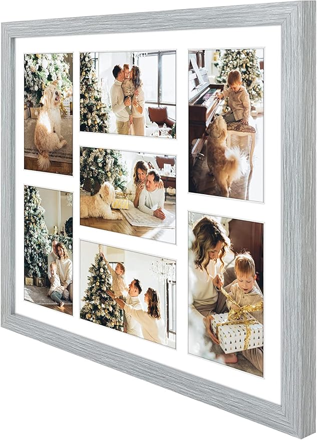 Golden State Art, Set of 10, 13.7x15.7 Matted Grey Wood 7-Opening for 4x6 Collage Picture Frame