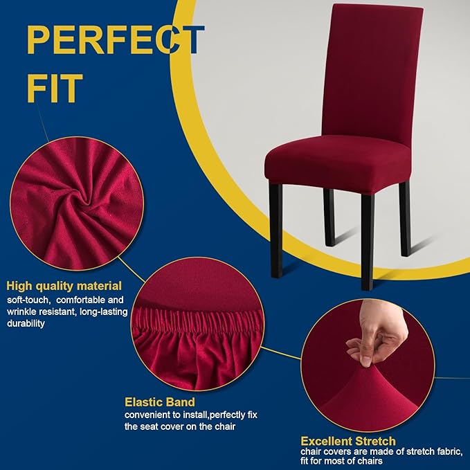 Dining Room Chair Covers - Stretch Kitchen/Dining Room Set of 4, Removable Washable Slipcovers for Home, Hotel, Banquet