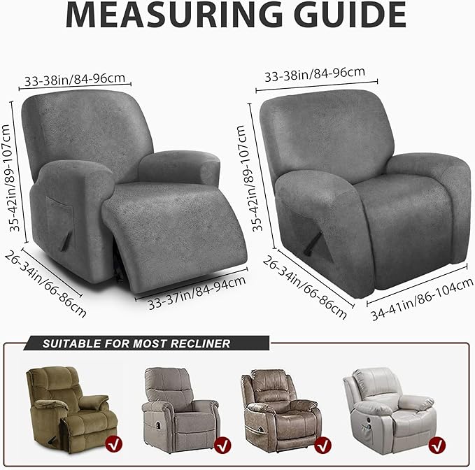 ANARACHON Leather Look Oversize Recliner Chair Covers, Thick 4 Pieces Recliner Covers for Recliner Chair, Leather Cover for Recliner Slipcovers for Pets Kids(X-Large, Light Grey)