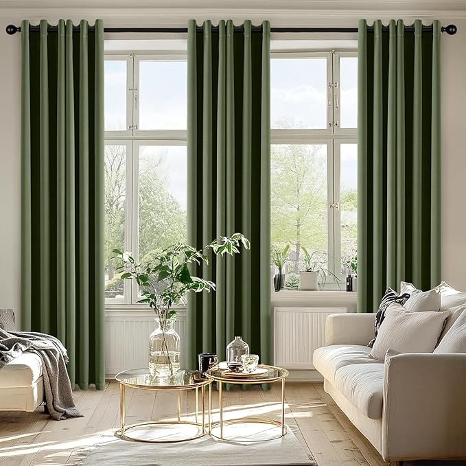 MIULEE Olive Green Blackout Curtains for Bedroom Living Room 84 Inches Long 2 Panels, Thermal Insulated Room Darkening Drapes Grommet Noise Reducing Light Blocking Window Treatments 40x84 Inch