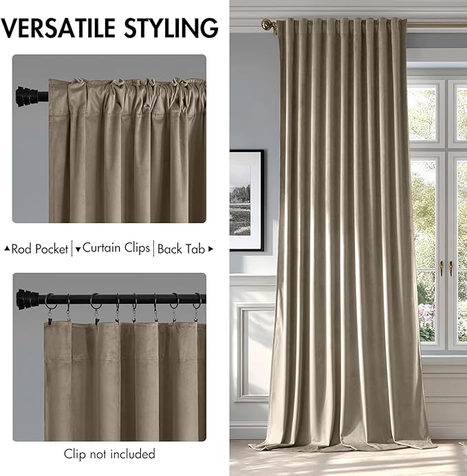 MIULEE Taupe Velvet Curtains 90 inches - Luxury Blackout Curtains for Bedroom Living Room Thermal Insulated Super Soft Window Drapes Rod Pocket & Back Tab, W52 x L90 inches, 2 Panels