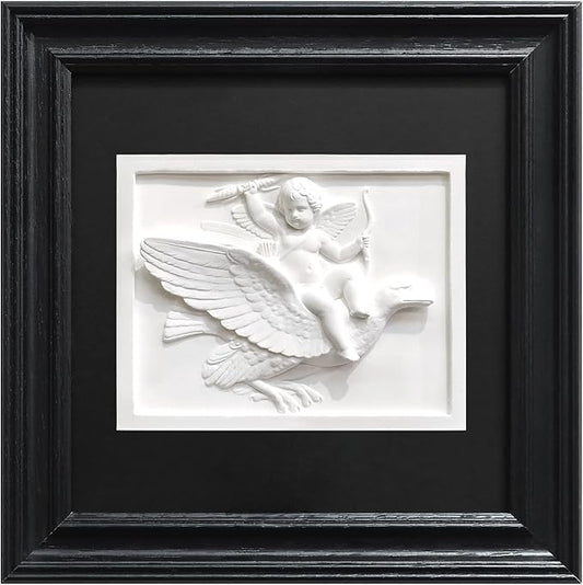 FOLKOR LIFE Cherub Angels Framed Wall Art Sculpture for Home Vintage Decor, Black and White Wall Decor Greek Mythology Cupid God of Love Classic Figurine for Room Decor, Gift for Anniversary