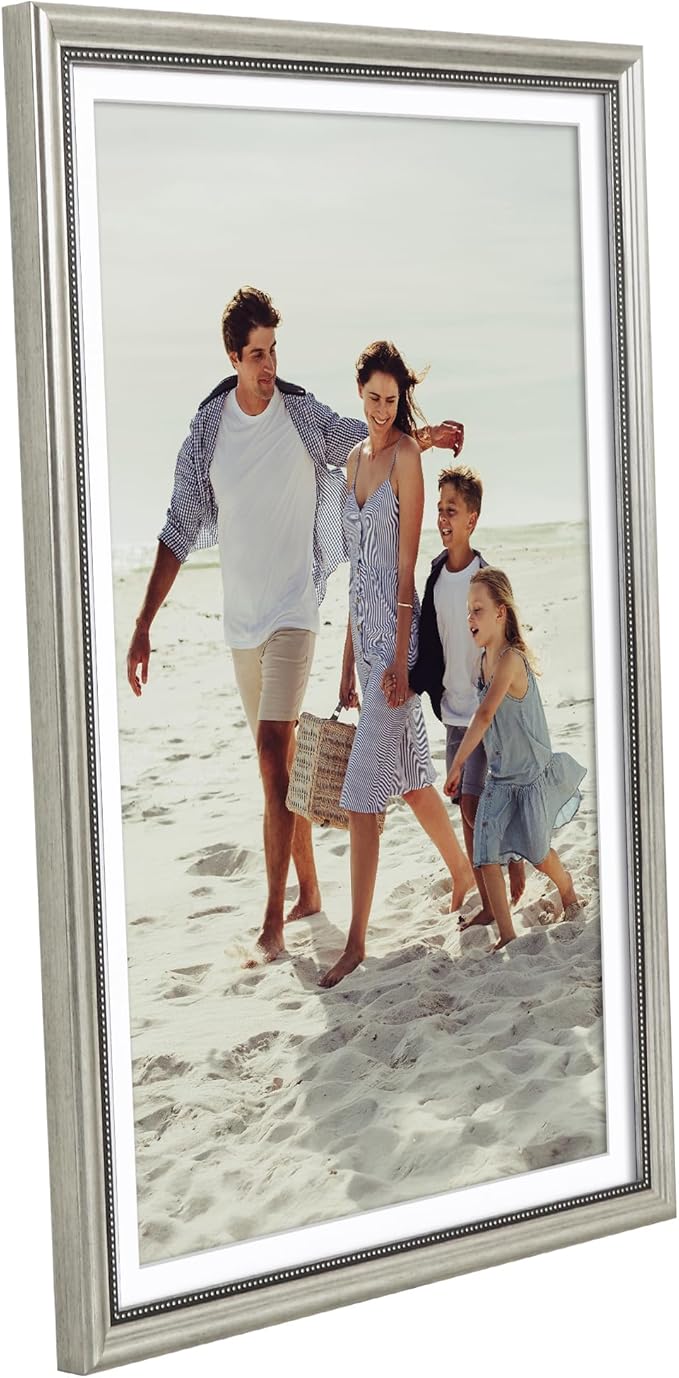 Americanflat Vintage Frames - 12x18 Poster Frame with Beaded Accents and Polished Plexiglass - Use as 11x17 Frame or Display 12x18 Photos Without Mat - Heirloom Collection - Wall Display - Silver