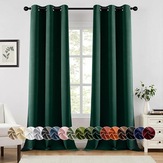 MIULEE Hunter Green Blackout Curtains for Bedroom Living Room 96 Inches Long 2 Panels, Thermal Insulated Room Darkening Drapes Grommet Noise Reducing Light Blocking Window Treatments 40x96 Inch