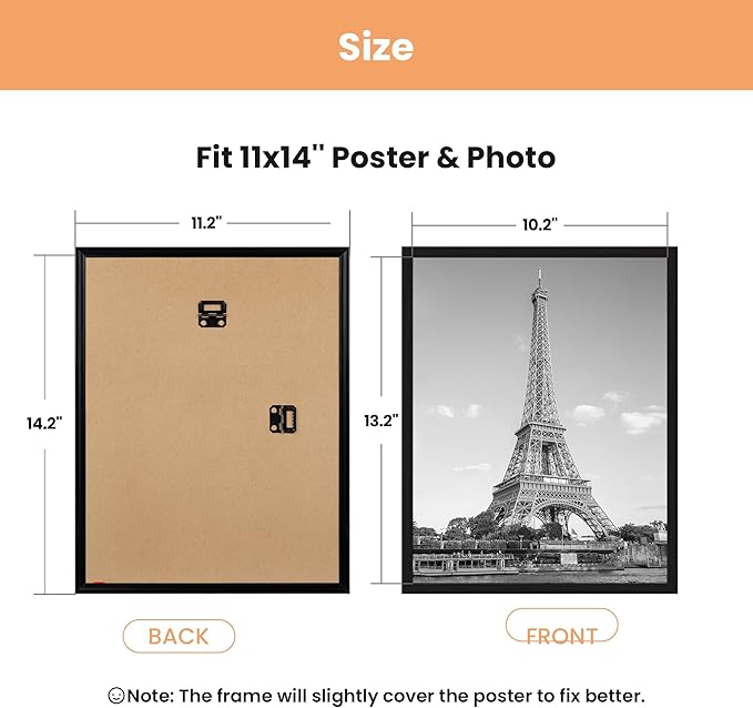 upsimples 11x14 Picture Frame Black 3 Pack, Scratch-Proof Poster Frames 11 x 14 for Photo Gallery - Slide-In Strips, Horizontal or Vertical Wall Mounting