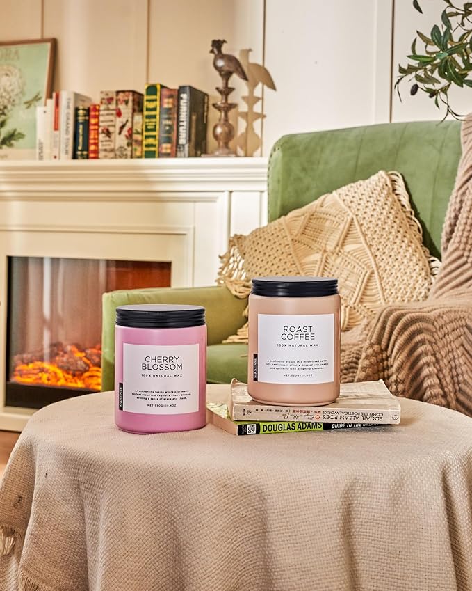 M&SENSE Large Cherry Blossom Scented Candle, 19.4oz Natural Soy Wax, 110-Hour Long Lasting, Non-Toxic Clean Burn, Spring Floral Scent for Relaxation, Home Fragrance Stress Relief Gift for Her
