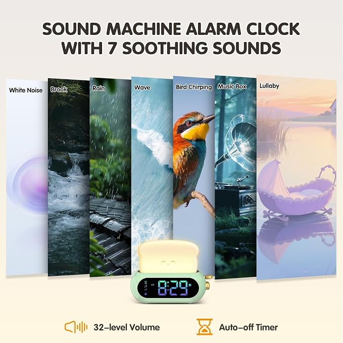 Netzu Alarm Clock for Kids, OK to Wake Clock with Night Light and Sound Machine, Pink Clock with 10 RGB Color, 6 Alarm Tones, Nap Timer, Snooze, Bedside Clocks for Boys Kids Teens Birthday Gifts - Image 5