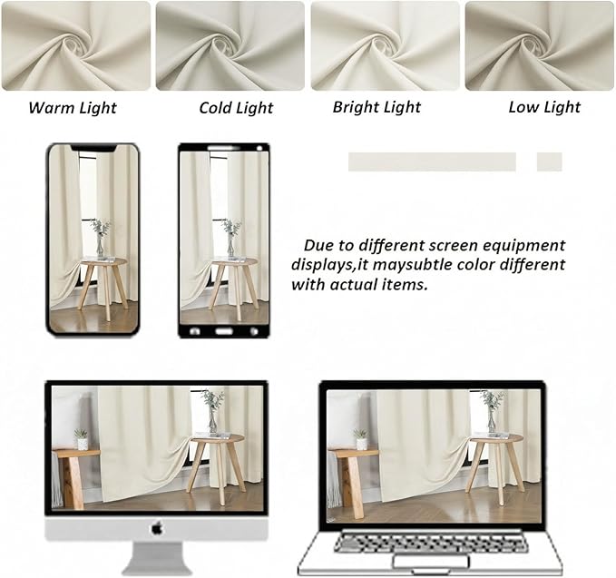 Simplebrand Ava Light Beige Light Filtering Curtains for Bedroom 84 Inch Length 2 Panels Set, Solid Thermal Insulated Privacy Nursery Window Treatment Curtains, W40 x L84 Inch, Light Beige