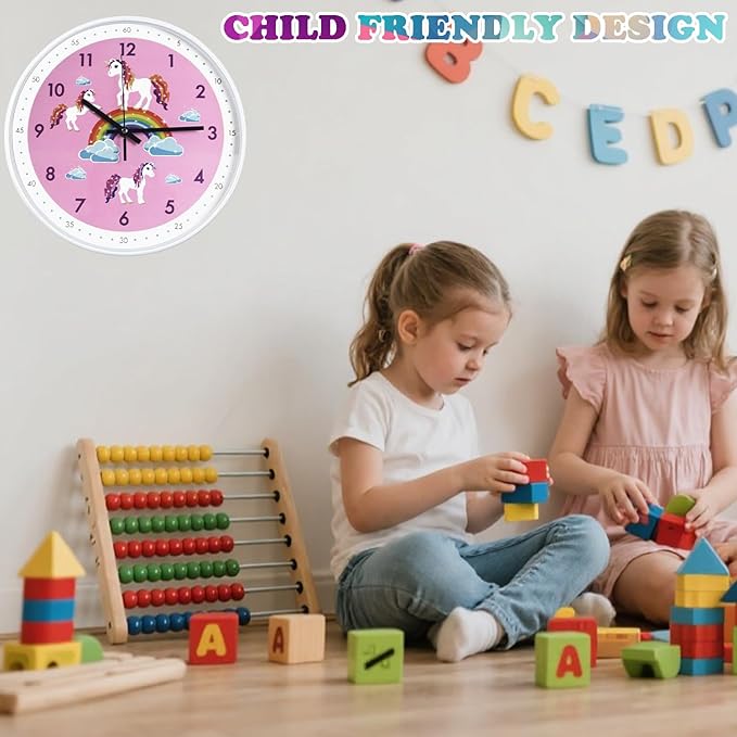 Pink Wall Clock,Silent Non Ticking Children's D??cor Quiet Clocks for Kids Room,Office,School,Bedroom,Kitchen,Classroom (12 inch Pink)