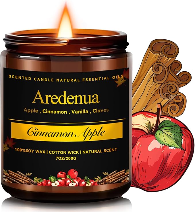 Apple & Cinnamon Candle – Holiday Winter Scented Candles with Warm Spiced Apple Aroma for Christmas Home Décor, Cozy Seasonal Candle Gift for Women & Men