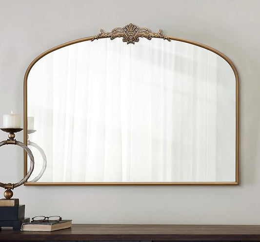 Besdomus Vintage Arched Gold Mirror: 40"x29" French Large Matt Gold Antique Wall Mounted Mirror - Baroque Traditional Ornate for Entryway/Fireplace/Bathroom/Hallway - Home Decor for Fashion-Conscious