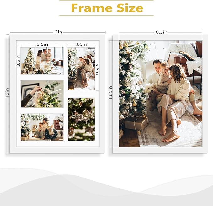 Golden State Art, 11x14 White Wooden Frame with White Mat - Displays Five 4x6 Photos - Real Glass, Wall Mounting, Landscape, Portrait, 3 Pack