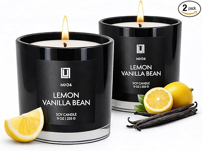 Lulu Candles | Lemon & Vanilla Bean | Luxury Scented Soy Jar Candle | Hand Poured in The USA | Highly Scented & Long Lasting (9 Oz. 2 Pack)