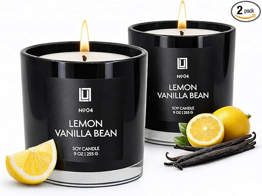 Lulu Candles | Lemon & Vanilla Bean | Luxury Scented Soy Jar Candle | Hand Poured in The USA | Highly Scented & Long Lasting (9 Oz. 2 Pack)
