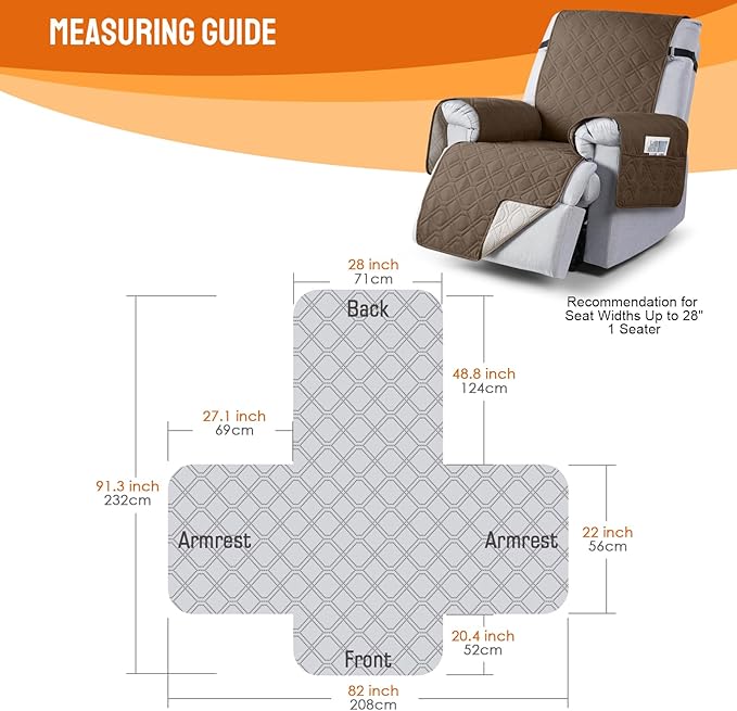 VANSOFY 100% Waterproof Recliner Chair Covers, Recliner Cover Non-Slip Dog Chair Cover Furniture Protector Washable Slipcover with Pocket, Elastic Straps for Pets, Dogs(Brown, 28")