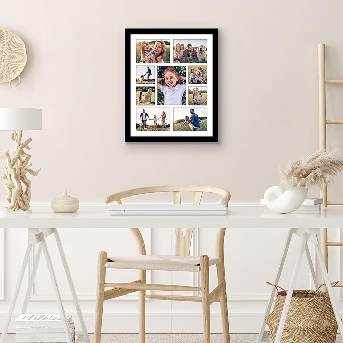 Americanflat 16x20 Collage Picture Frame with Polished Plexiglass - Multi Picture Frames Fit One 6x8, Four 5x7 and Four 4x4 Photos or Use as One 16x20 Frame - Signature Collection - Black
