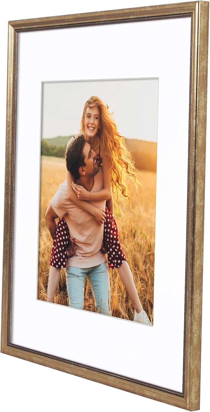 Americanflat Vintage Frames - 16x20 Picture Frame with Beaded Accents and Polished Plexiglass - Use as 11x14 Frame or Display 16x20 Photos Without Mat - Heirloom Collection - Wall Display - Gold