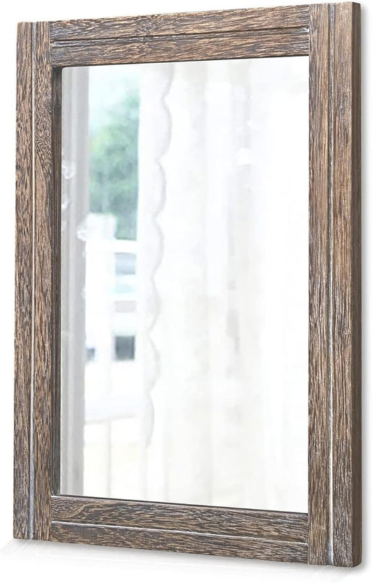 AAZZKANG Mirror with Wood Framed Rectangle Rustic Wall Mirrors Decor Large 20"x16" for Bedroom Bathroom Living Room Entryway