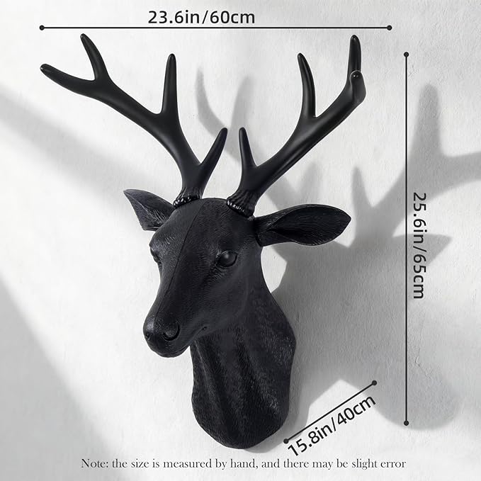 Notakia Wall Charmers Large Black Faux Deer Head Faux Taxidermy Animal Head Wall Decor - Handmade Farmhouse Decor - Rustic Wall Decor Deer Antlers