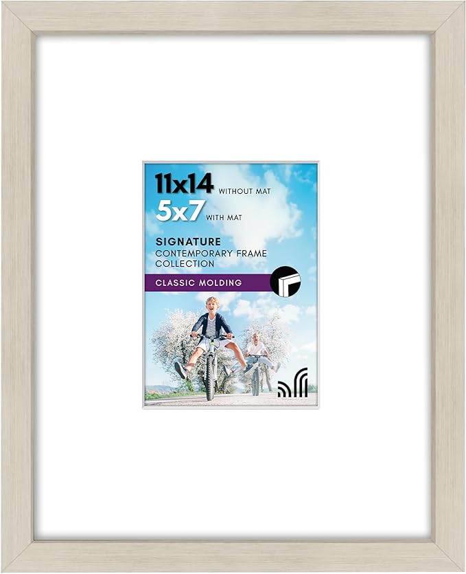 Americanflat 11x14 Picture Frame with Shatter-Resistant Glass - Use as 5x7 Frame with Mat or Display 11x14 Photo Without Mat - Signature Collection - Picture Frames for Wall Display - Light Wood