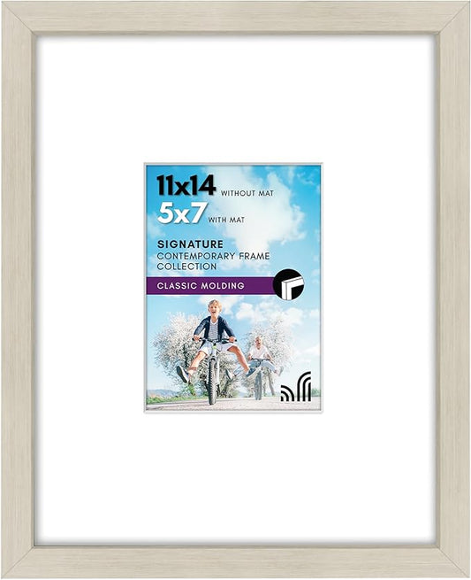 Americanflat 11x14 Picture Frame with Shatter-Resistant Glass - Use as 5x7 Frame with Mat or Display 11x14 Photo Without Mat - Signature Collection - Picture Frames for Wall Display - Light Wood