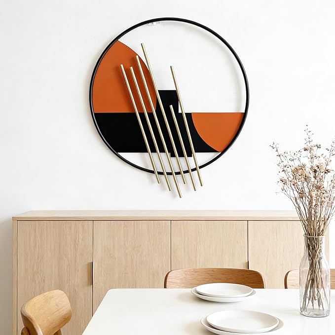 HYVAKUPPA 3D Large Metal Wall Decor Modern Aesthetic Wall Sculptures 19.7”W by 22.4”H Luxury Geometric Circular Decor Wall Art Artwork for Bedroom Dining Living Room Wall Decorations