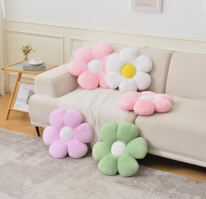 Flower Pillow，Daisy Flower Throw Pillow 15.7In Floor Pillow Cushion Cute White Home Decorative Pillows for Sofa Couch Bed