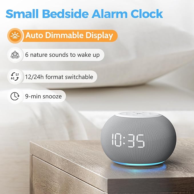 REACHER Auto-Dimmable Sound Machine Alarm Clock with 20 Sounds&Night Light | Auto-dimming LED display, 20 soothing sounds, sleep timer, precise volume, night light, white noise soother for bedrooms - Image 5