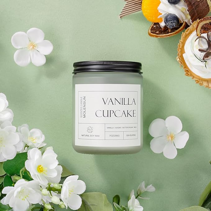 Vanilla Cupcake Scented Candle, Aromatherapy Jar Candles, 7 oz Long Lasting Candles, Soy Wax Candle Gift for Women