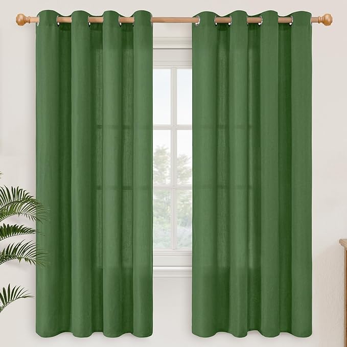 YoungsTex Forest Green Linen Curtains for Living Room 72 Inches Length, Light Filtering Drapes Privacy with Grommet for Bedroom Dining Room Farmhouse Spring Decorative, 2 Panels, 52 X 72 Inch