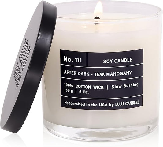 Lulu Candles | After Dark - Teak Mahogany| Luxury Scented Soy Jar Candle | Hand Poured in The USA | Highly Scented & Long Lasting- 6 Oz.