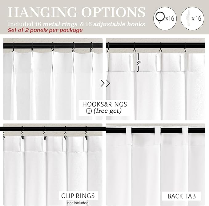 PleatedDrapes Extra Long White Curtains120 Inches, Modern Designer Curtain 10 Foot Light Filtering Semi Sheer Curtain for Living Room/Apartment Pinch Pleat Heavy Duty Linen Tall Ceiling Track 2 Panels