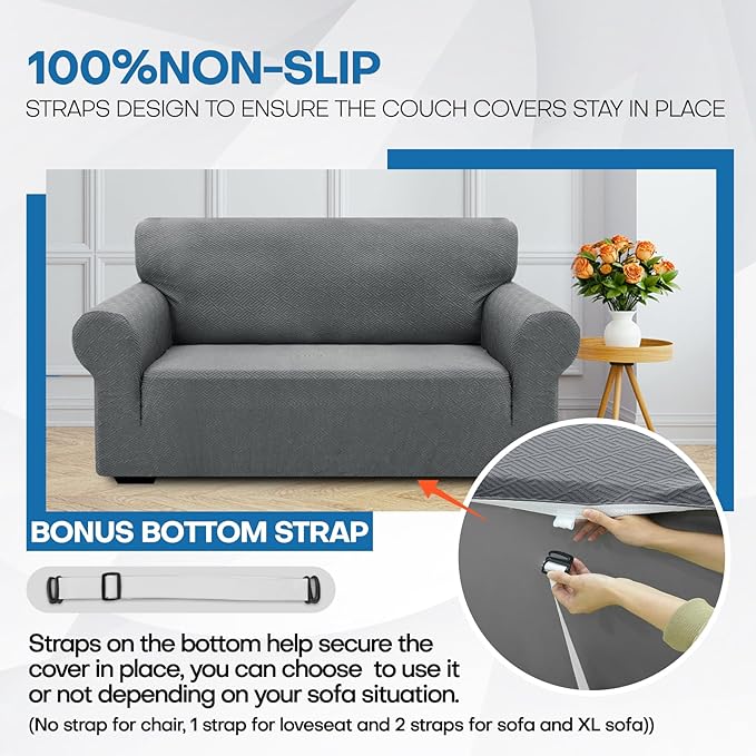 XINEAGE 2026 New 1 Piece Couch Covers for 2 Cushion (55"-69") Stretch Loveseat Sofa Cover Slipcover Jacquard Universal Furniture Protector with Elastic Bottom for Kids,Dog (Loveseat, Light Gray)