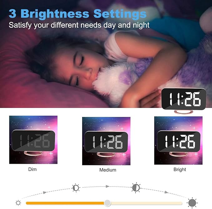 SZELAM Alarm Clock for Bedroom,LED and Mirror Digital Clock Large Display,with Dual USB Charger Ports,Auto Dim,Snooze Mode,Modern Desk/Wall Electronic Clock for Girl Woman Mom Teens - Rose Gold - Image 3