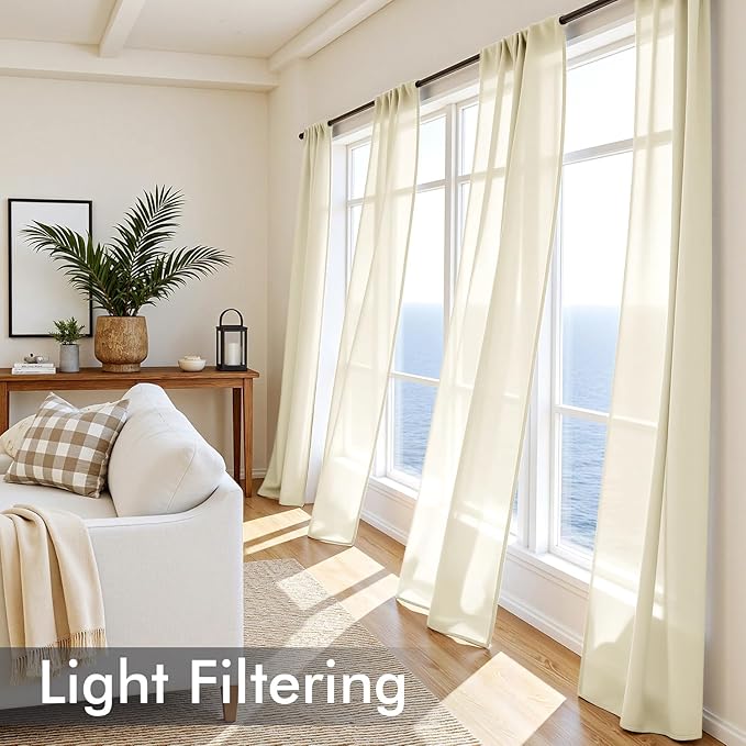 MIULEE Light Cream Sheer Curtains 108 Inches Long, 4 Panels Set, Light Filtering Rod Pocket Voile Drapes for Living Room and Bedroom, Airy Soft Fabric Window Treatments, 42 x 108 Inches