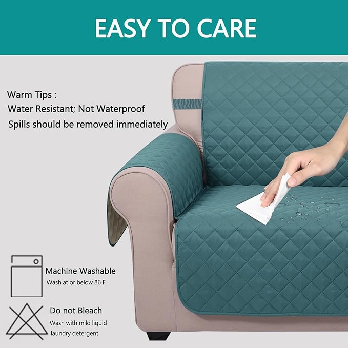 U-NICE HOME Recliner Chair Covers Reversible Chair Cover Pet Covers for Dogs with Elastic Straps Water Resistant Diamond Quilted (23''Armchair, Blue/Beige)