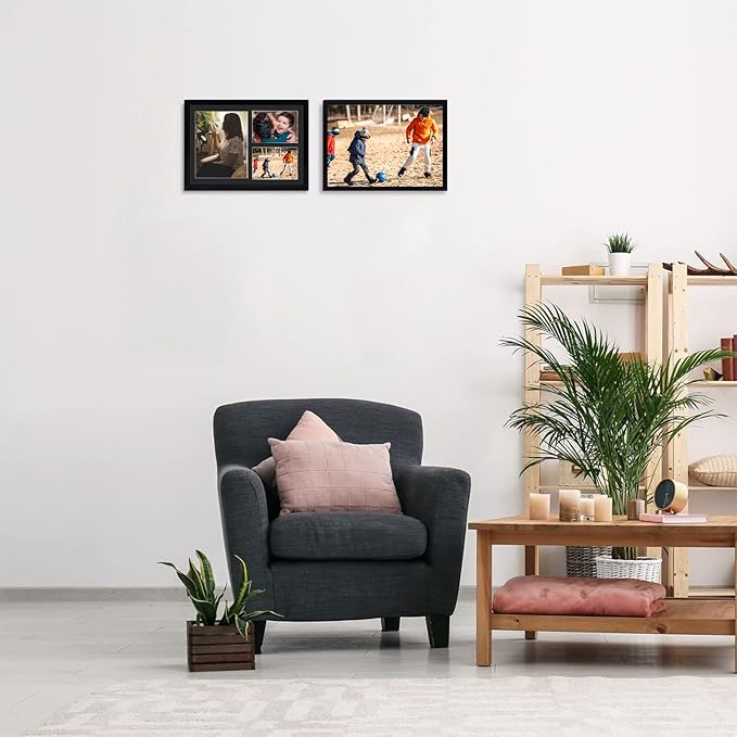Golden State Art, Set of 2, 12x17 Black Wood Picture Frame - Black Mat for 8x10 And 5x7 Photos - Tempered Glass, Sawtooth Hanger, Swivel Tabs - Wall Mounting - Great for Gift