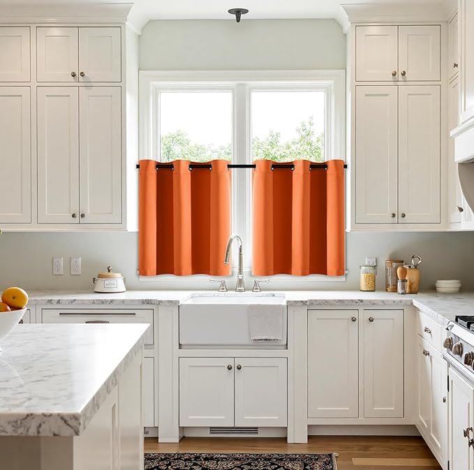 MIULEE Orange Blackout Curtains for Bedroom Living Room 36 Inches Long 2 Panels, Thermal Insulated Room Darkening Drapes Grommet Noise Reducing Light Blocking Window Treatments 40x36 Inch