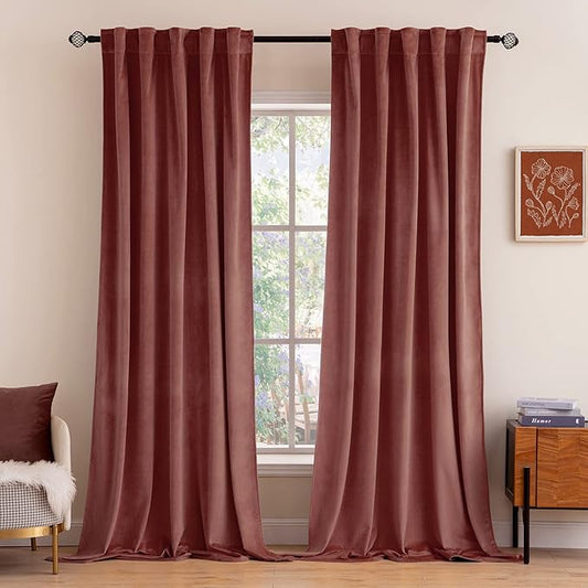 MIULEE Velvet Curtains 2 Panels Luxury Blackout Curtains for Bedroom Living Room Thermal Insulated Super Soft Window Drapes Rod Pocket & Back Tab, Dusty Rose Pink, W52 x L72 inches
