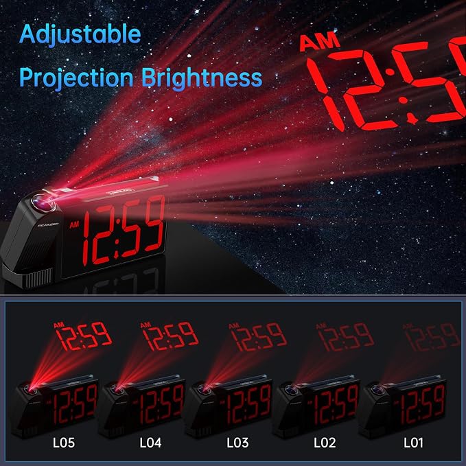 Peakeep Projection Alarm Clock for Bedroom Ceiling with Colorful Nightlight - Image 4